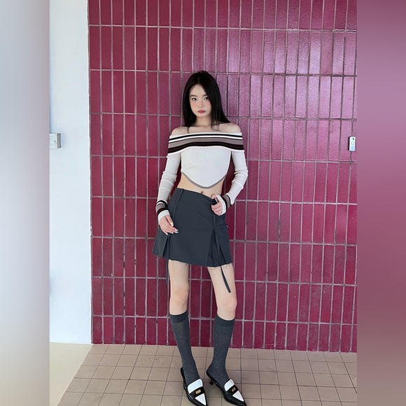 AGAM Off-The-Shoulder Striped Knit Long Sleeve Top - Picture 7 of 7